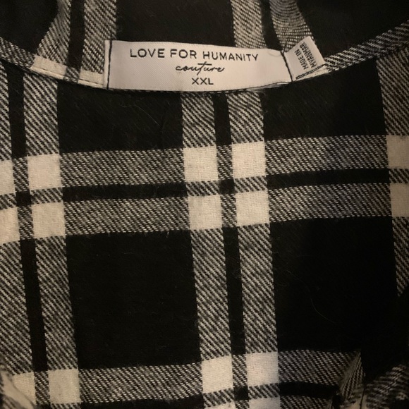 Love For Humanity Couture Black Plaid Button Down FlannelCrop Top Shirt Size XXL - Picture 3 of 4